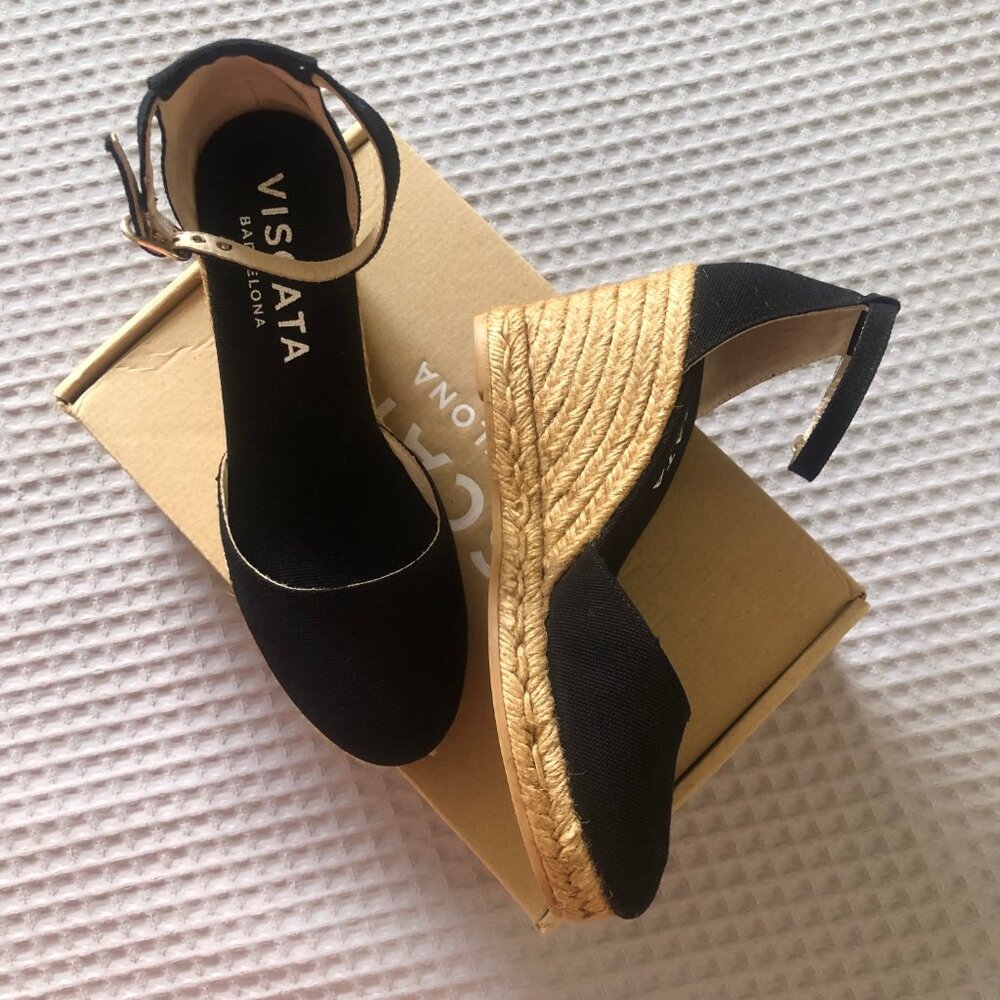 VIS A VIS Black Espadrille Wedge Sandals